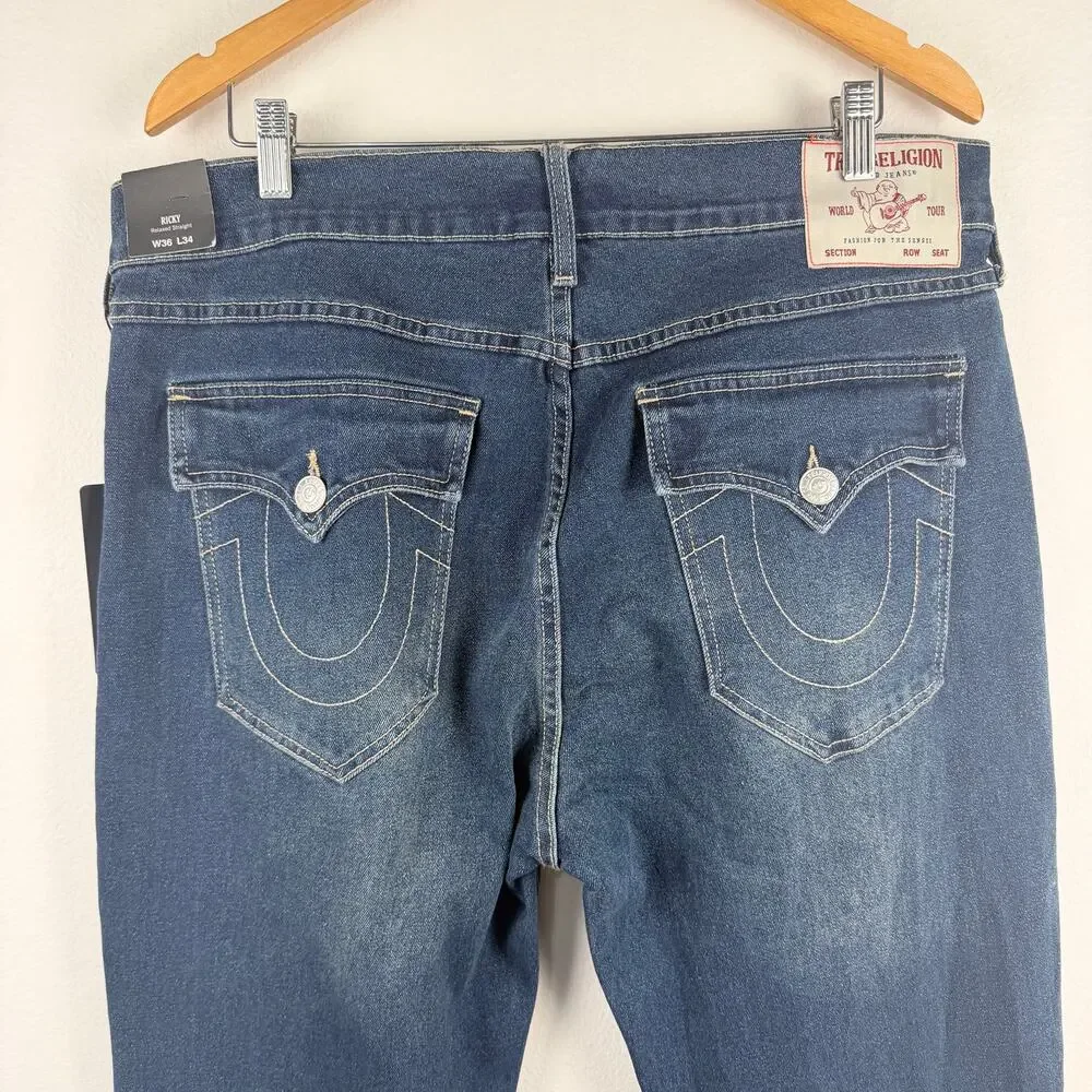 True Religion Ricky SN Flap Straight Relaxed Jean Dark Woodland Wash Men's 36x35